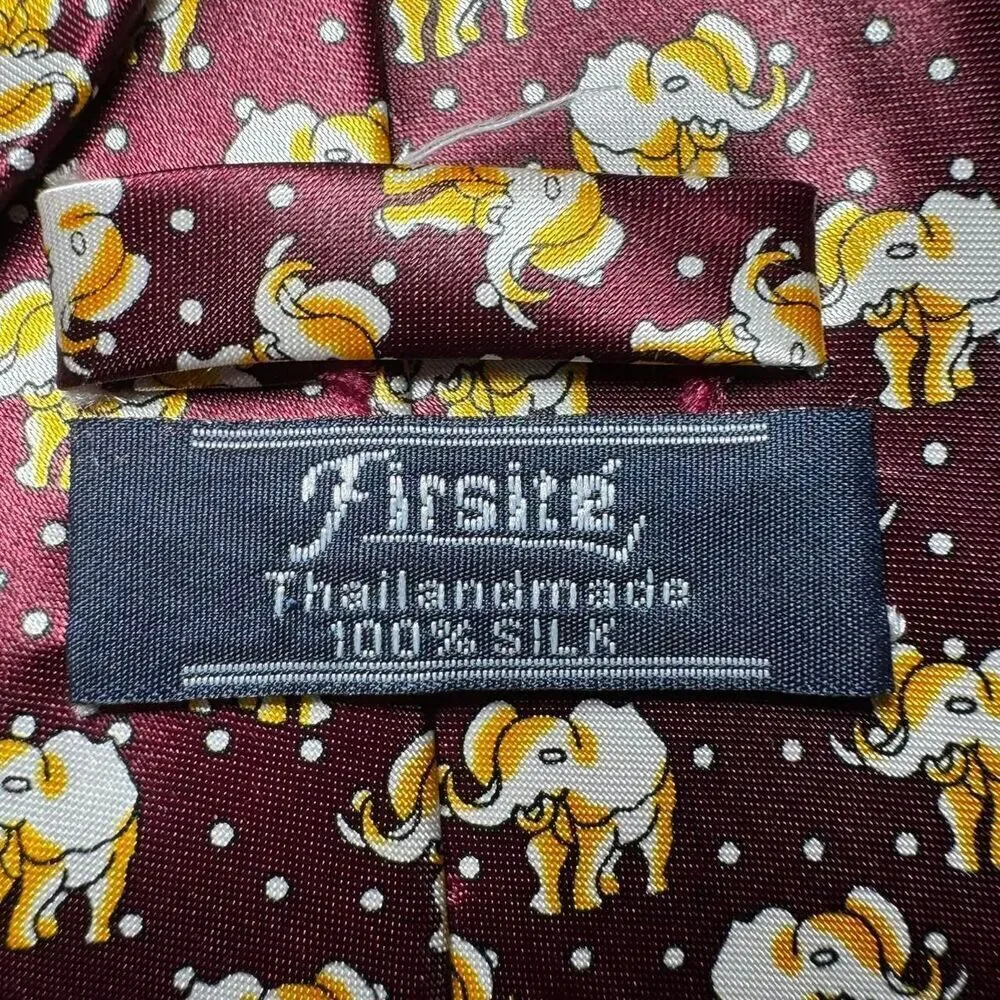 Firsité Burgundy 100% Silk Elephant Print Men's Handmade Necktie